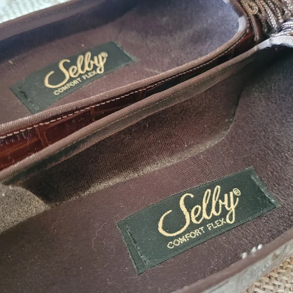 Selby Vintage Brown Leather Croc With Tassles Confort Flex Flats Size 6.5 - Picture 7 of 11